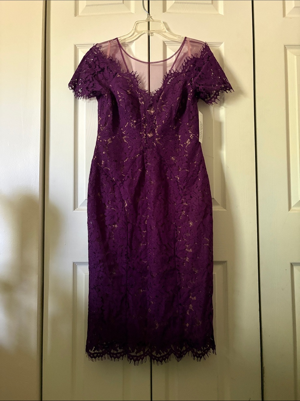 NWT RENE RUIZ COLLECTION Purple Illusion Neckline Lace Cocktail party Dress sz 6